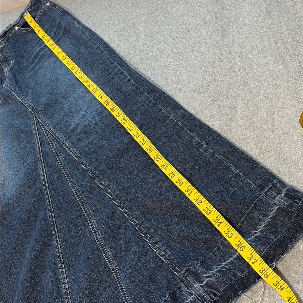 Vintage Y2K Boho Maxi Denim Skirt Medium Western Raw Hem Festival Aline - Picture 2 of 12